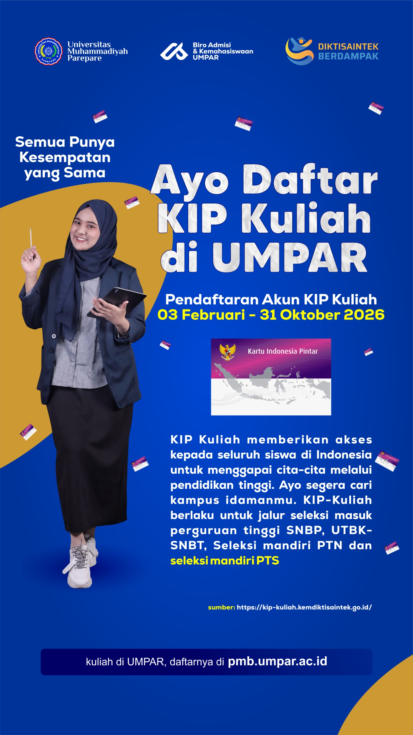 Pendaftaran KIP Kuliah Tahun 2026 di UMPAR Resmi Dibuka!